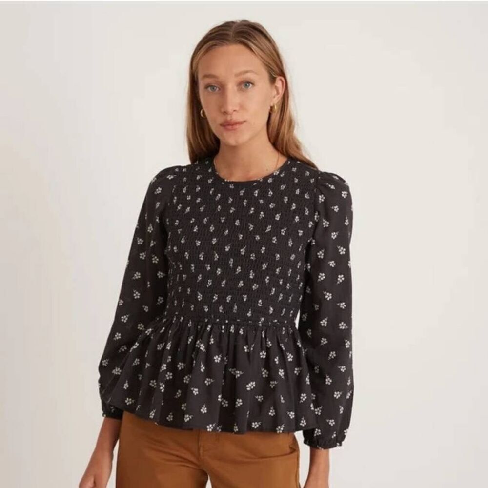 Marine Layer Black Ditzy Gabrielle Smock Top Small